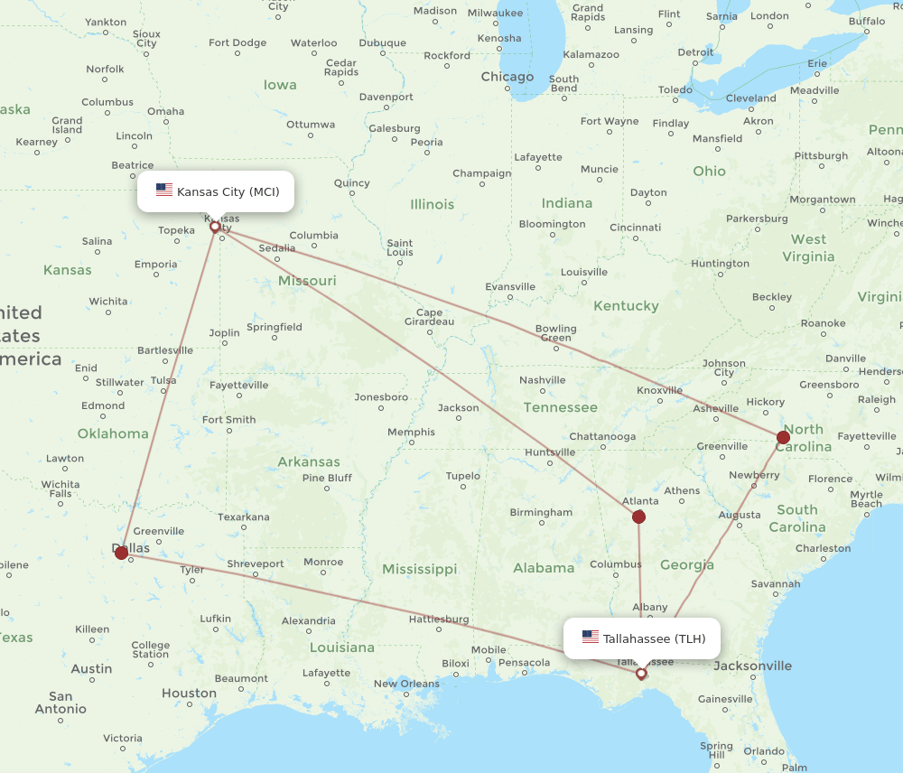 MCI-TLH flight routes