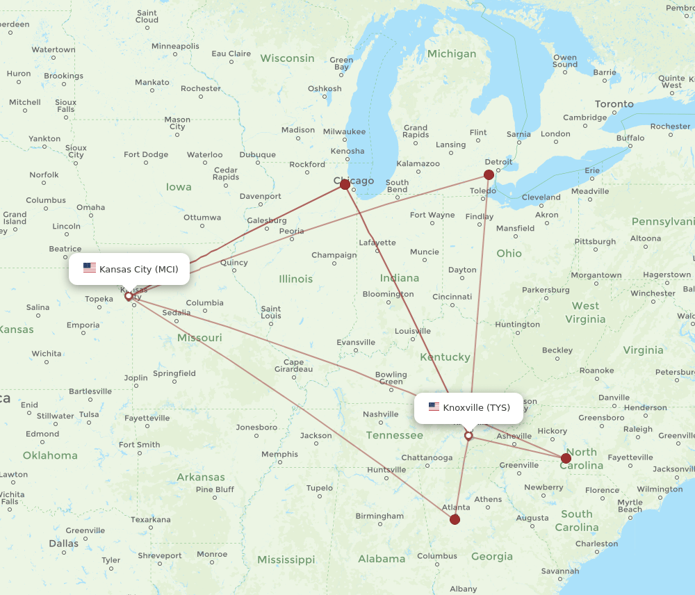 MCI-TYS flight routes