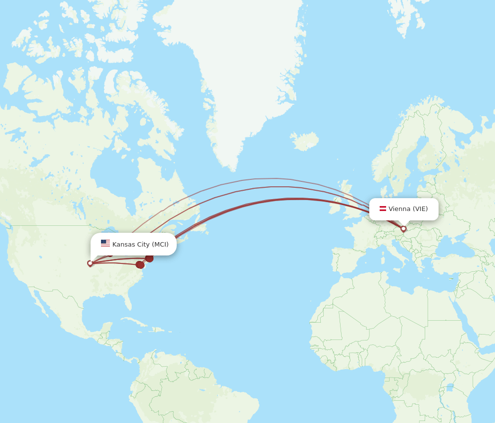 MCI to VIE flights and routes map