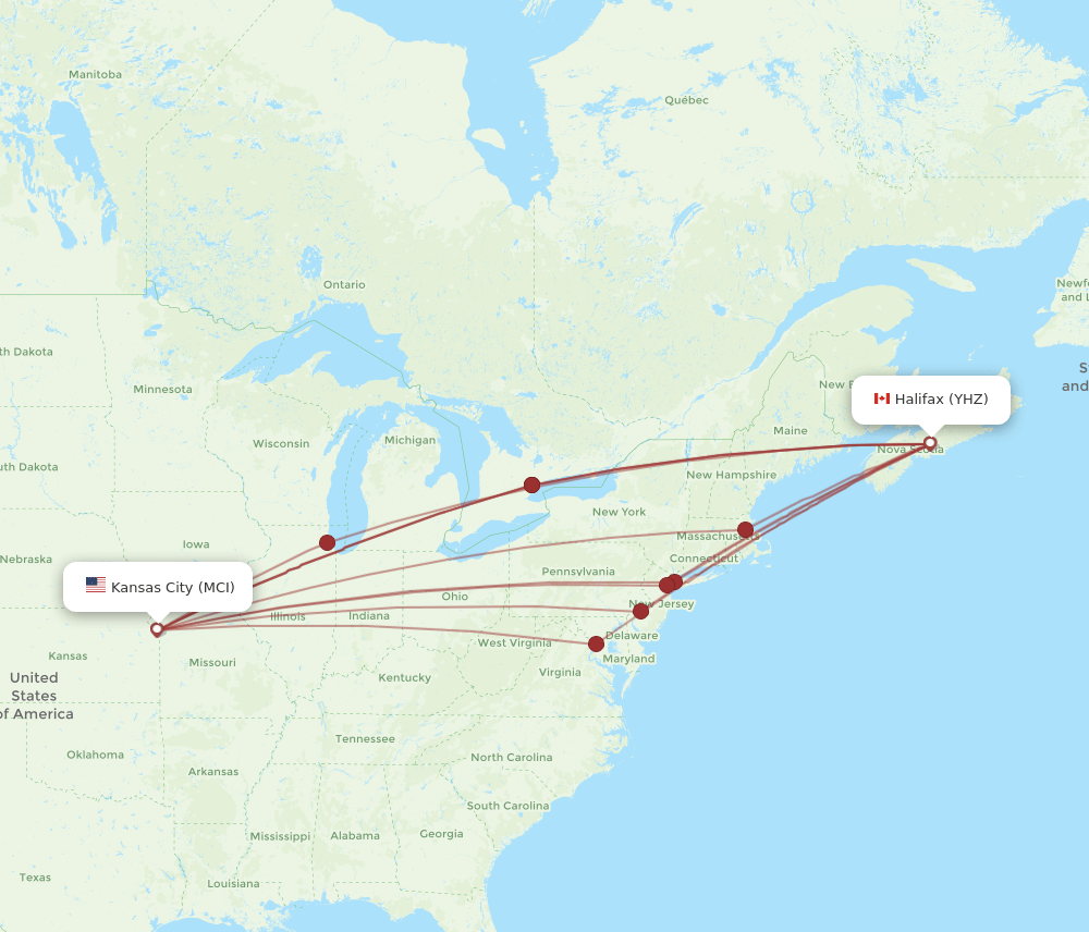 MCI-YHZ flight routes