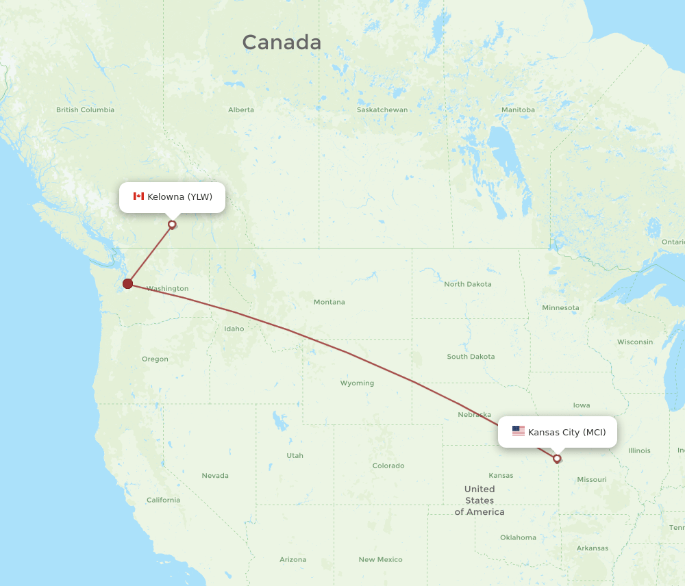 MCI-YLW flight routes