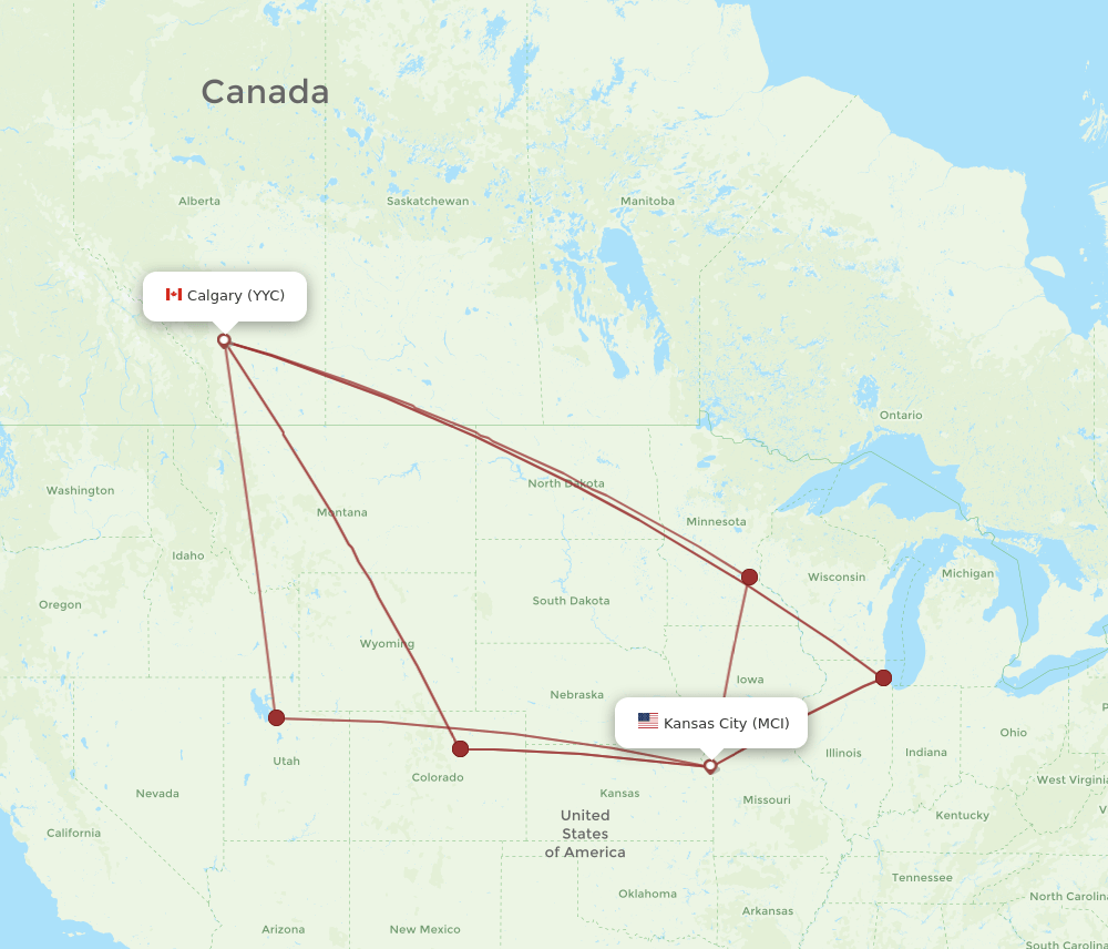 MCI-YYC flight routes