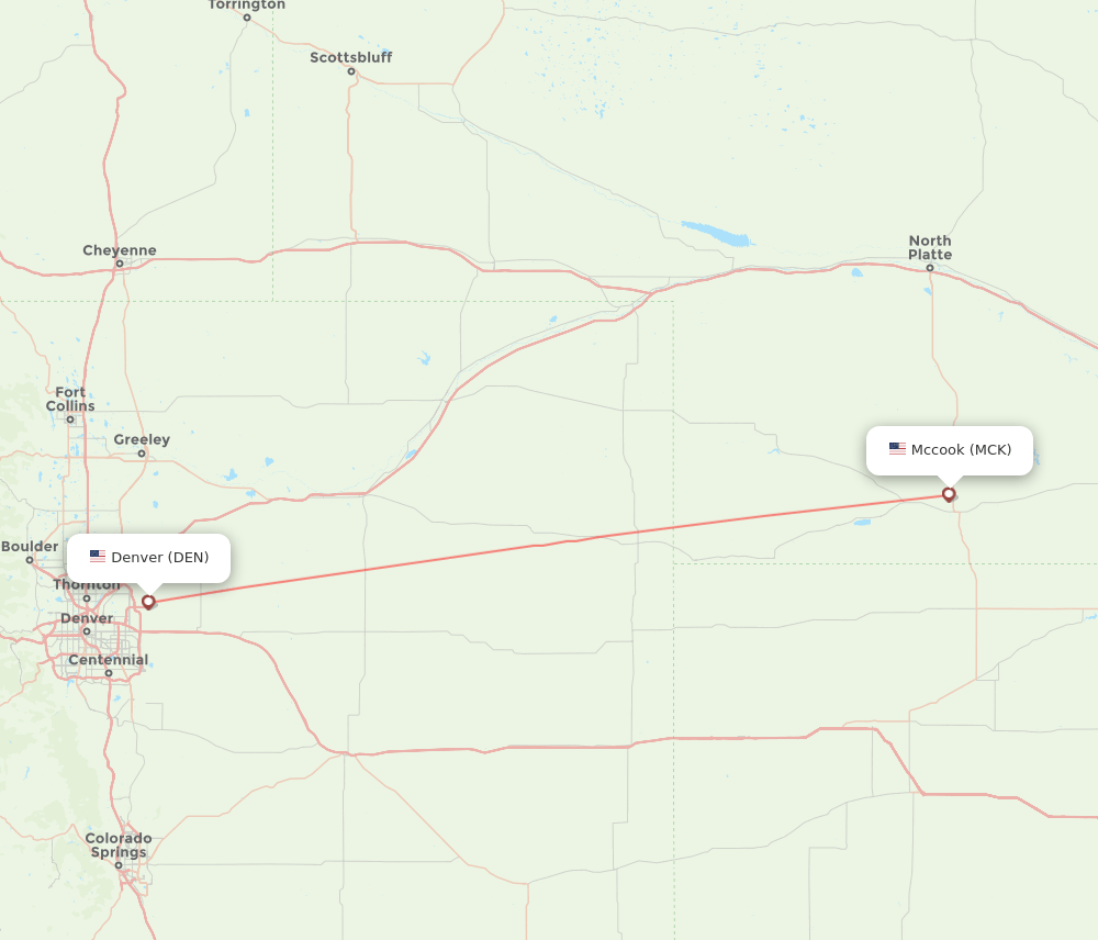 McCook - Denver route map and flight paths