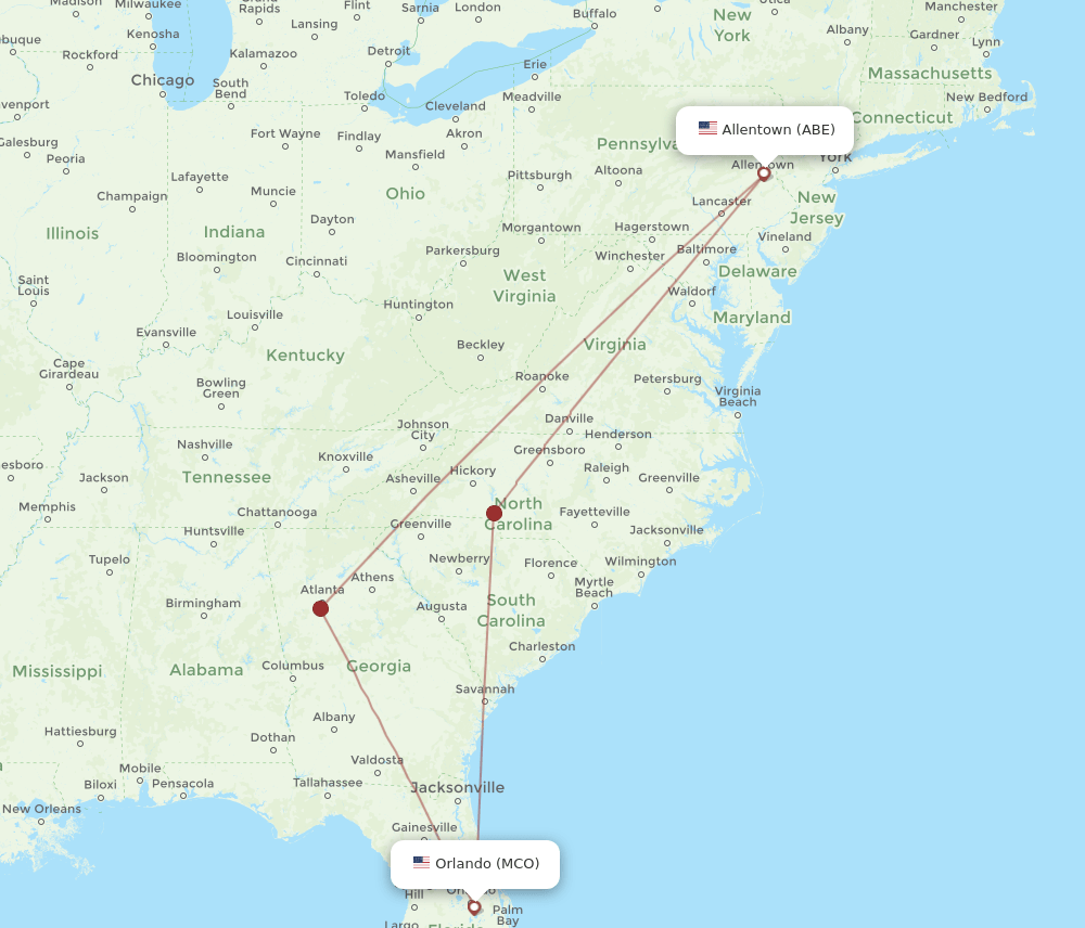 MCO-ABE flight routes