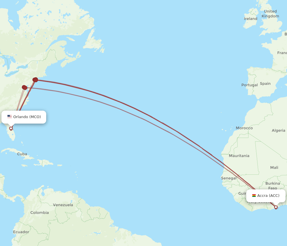 MCO-ACC flight routes