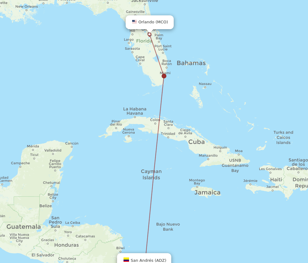 MCO to ADZ flights and routes map