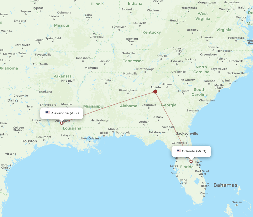 MCO-AEX flight routes