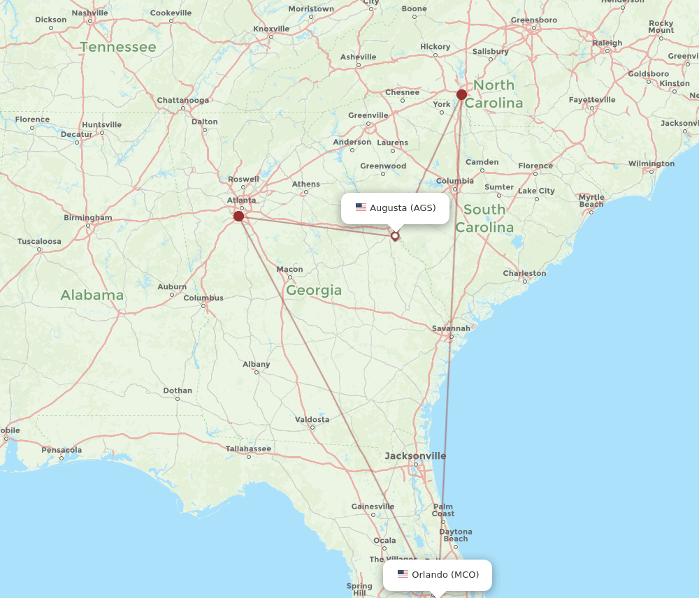 MCO-AGS flight routes