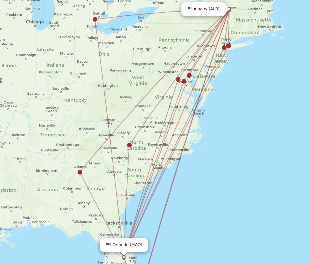 MCO-ALB flight routes