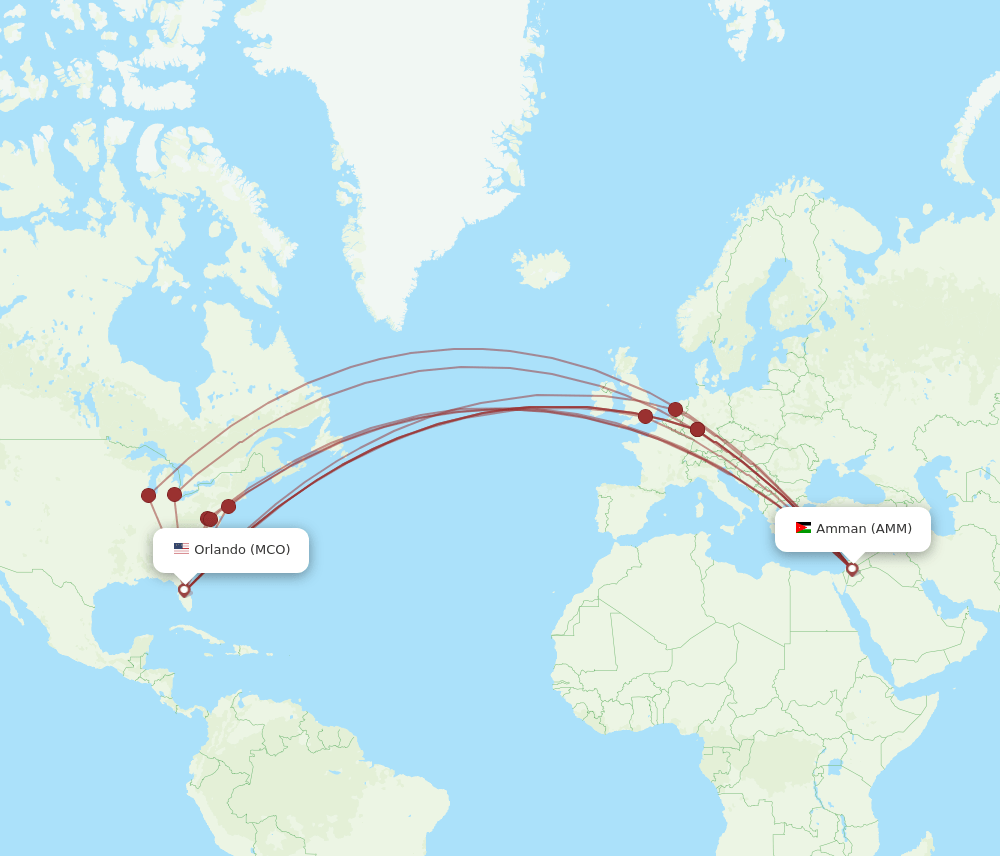MCO-AMM flight routes