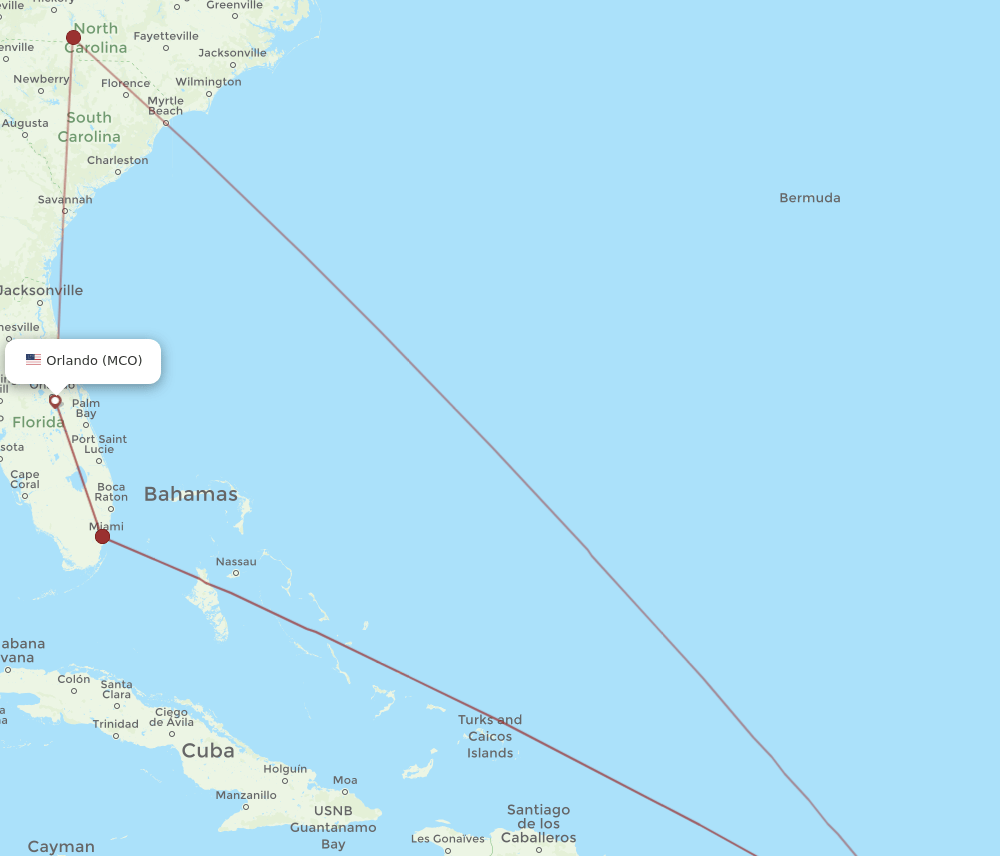 MCO-ANU flight routes