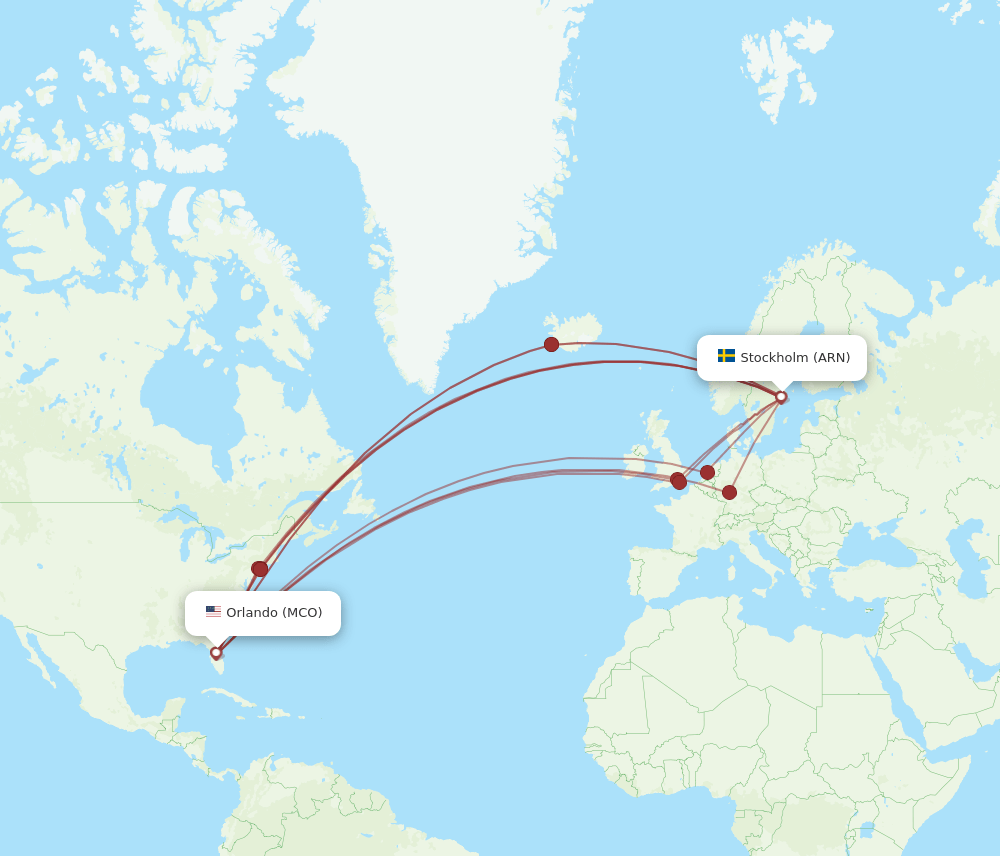 MCO-ARN flight routes