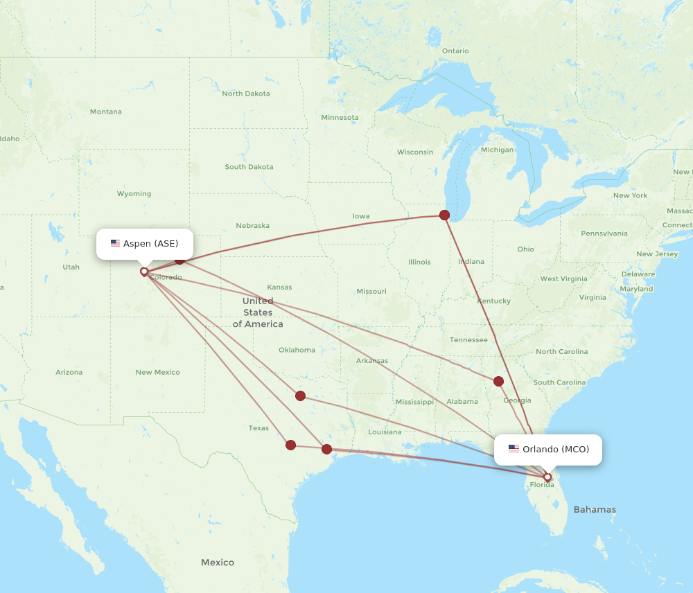 MCO to ASE flights and routes map