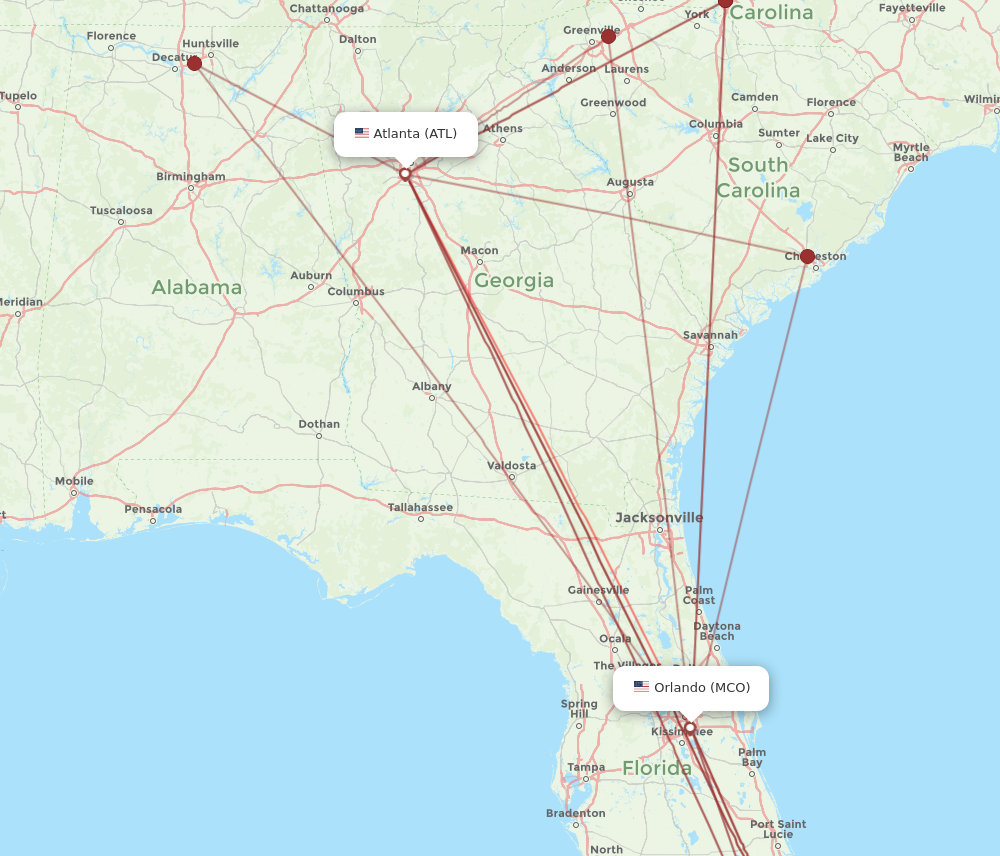 Orlando - Atlanta route map and flight paths