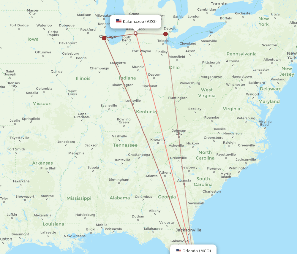 MCO-AZO flight routes