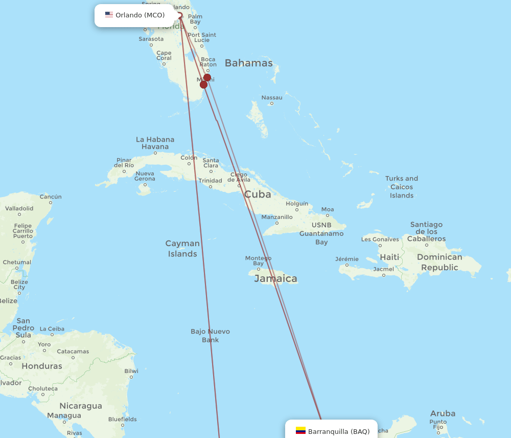 MCO-BAQ flight routes