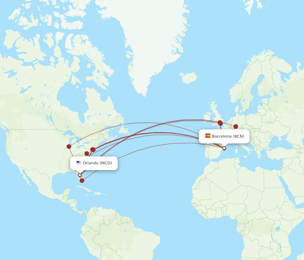 MCO-BCN flight routes