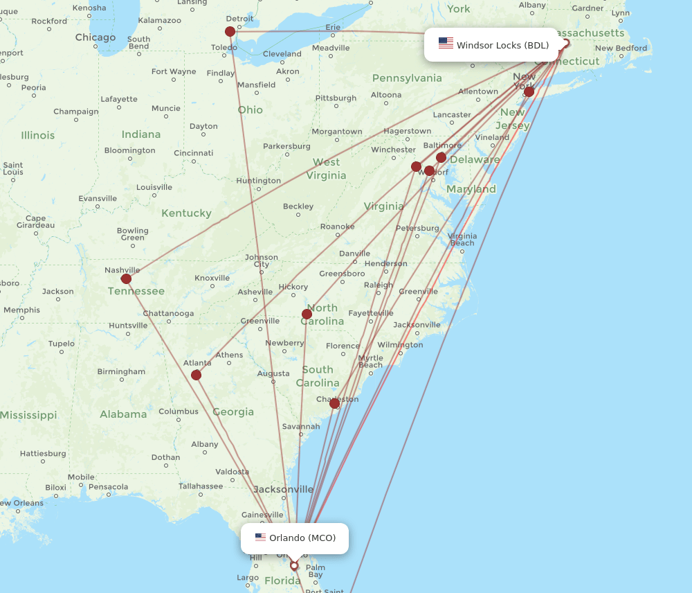 MCO-BDL flight routes