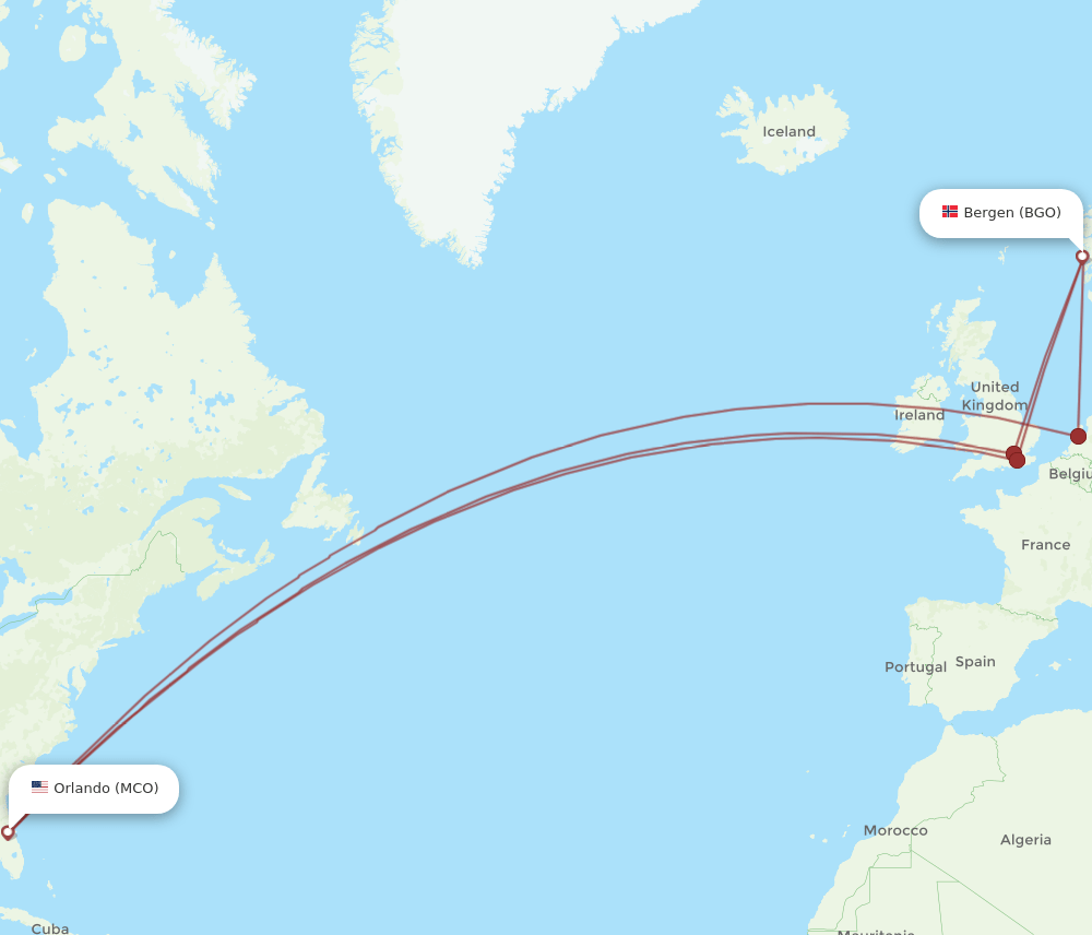 MCO-BGO flight routes