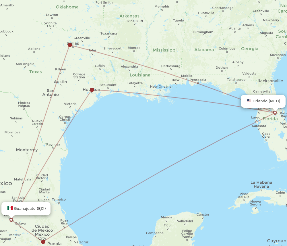MCO-BJX flight routes