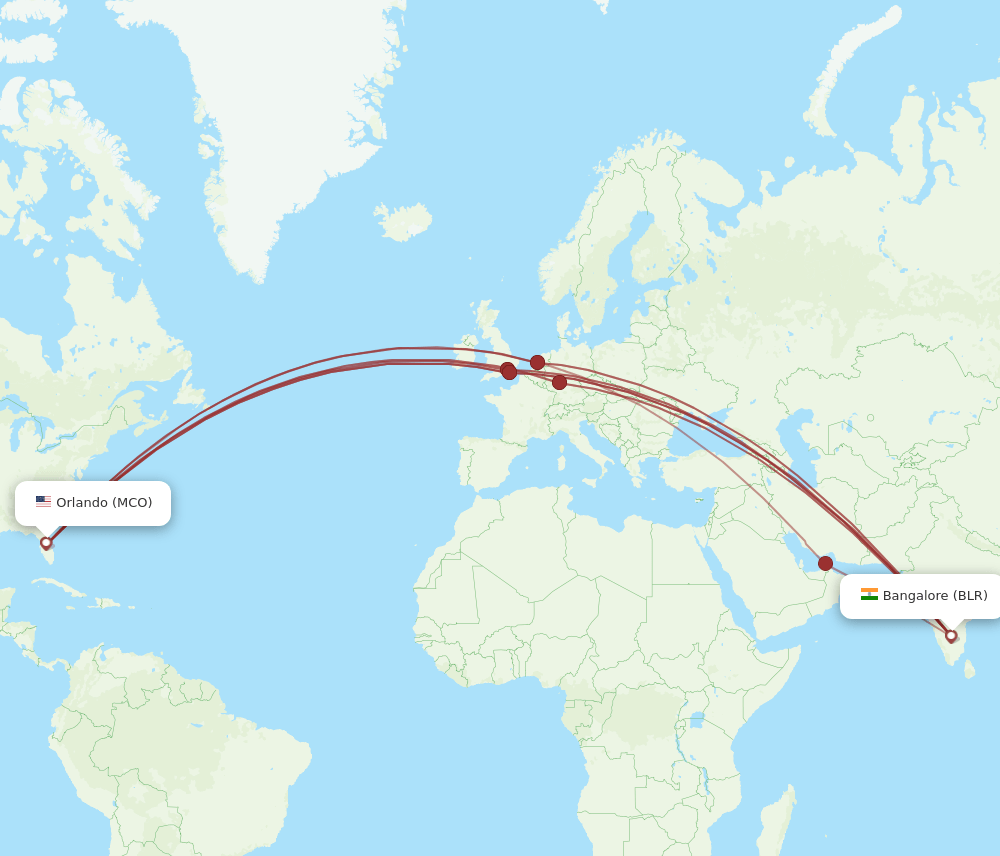 MCO-BLR flight routes