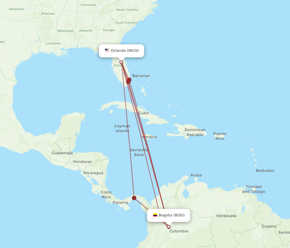 MCO-BOG flight routes