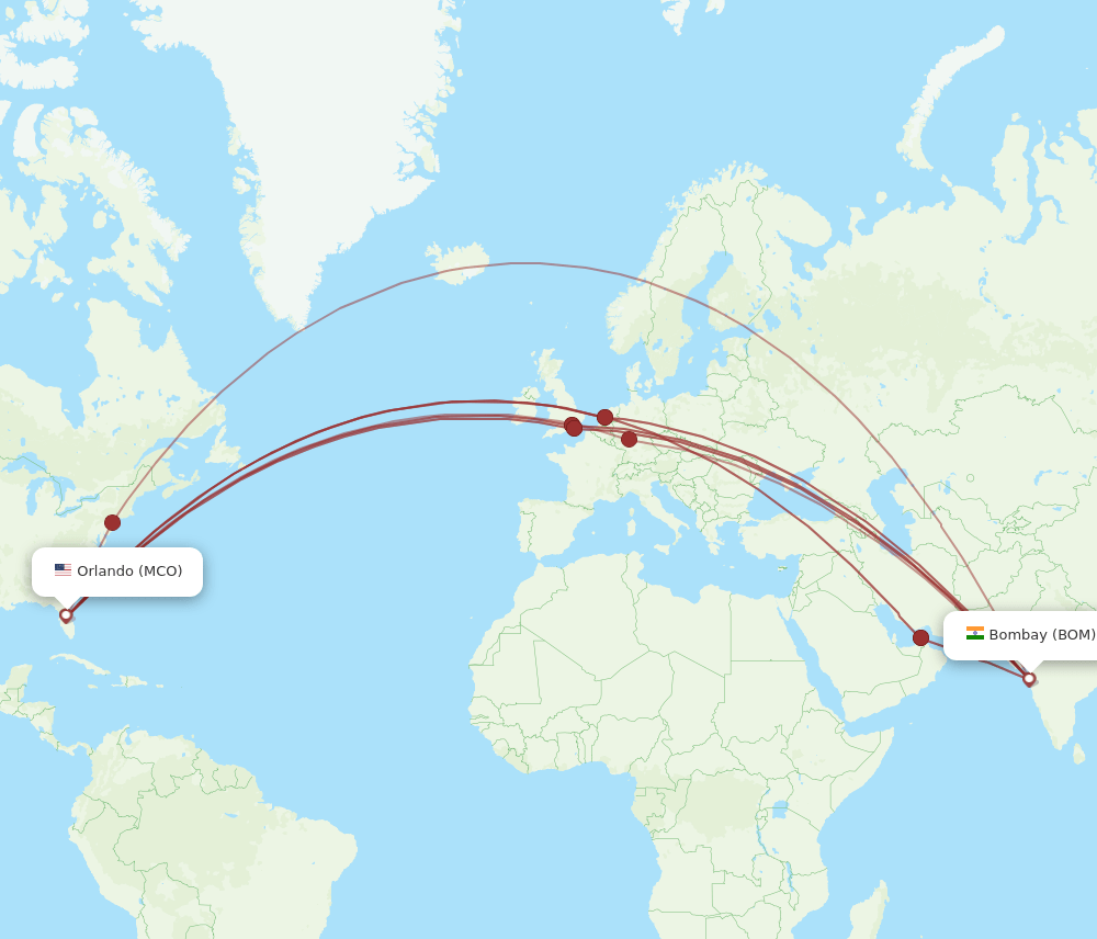 MCO-BOM flight routes