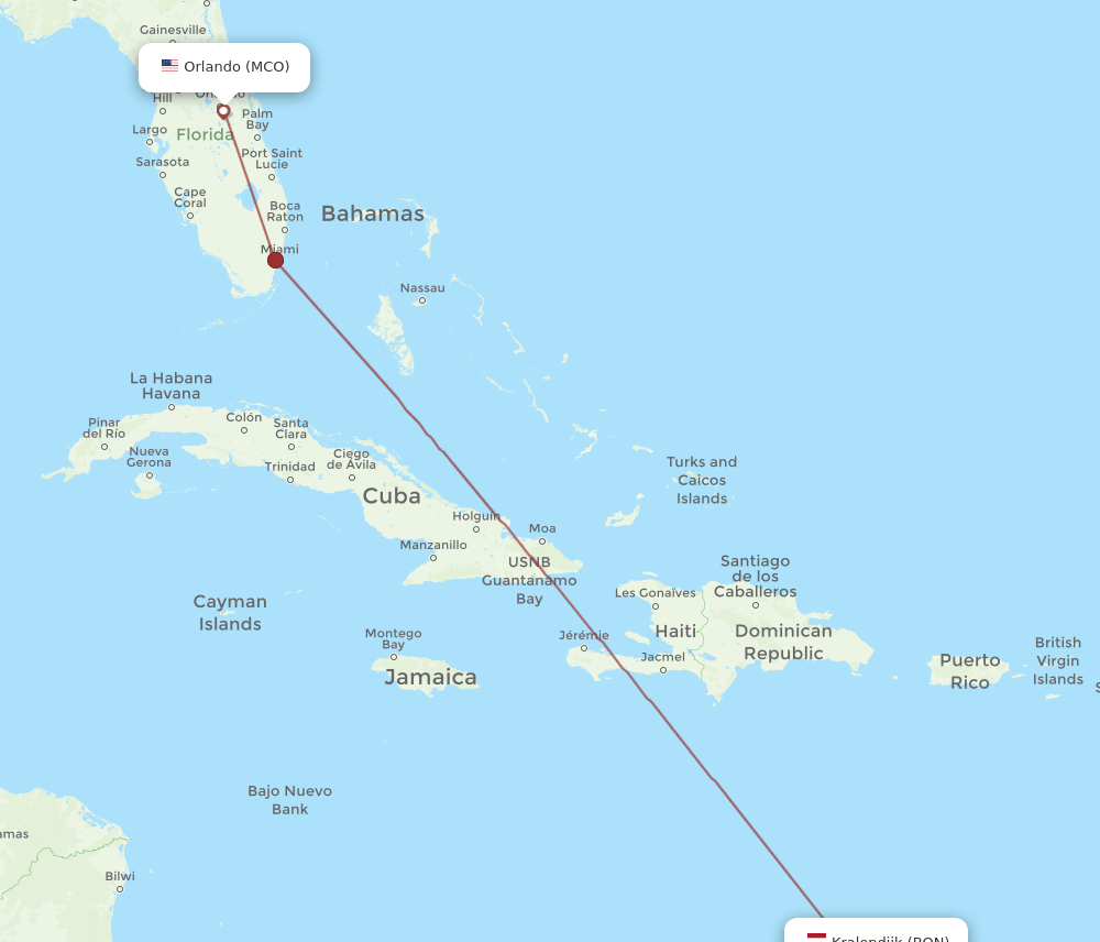 MCO-BON flight routes