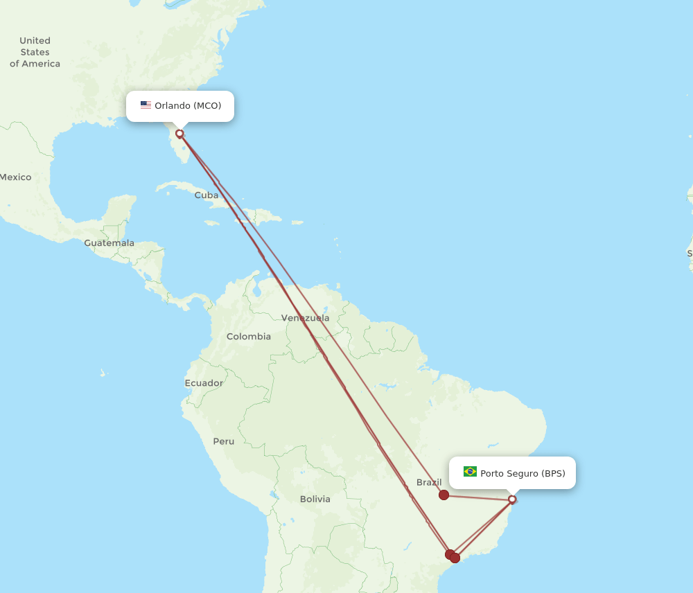 MCO to BPS flights and routes map