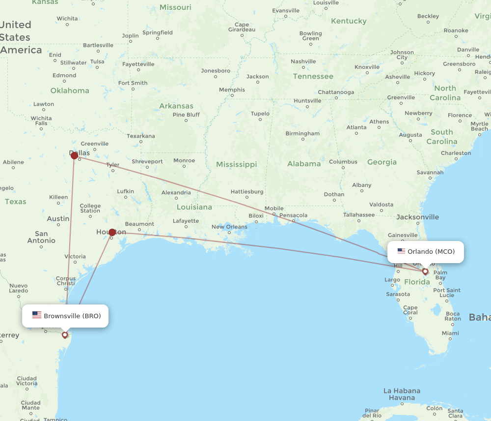 MCO-BRO flight routes