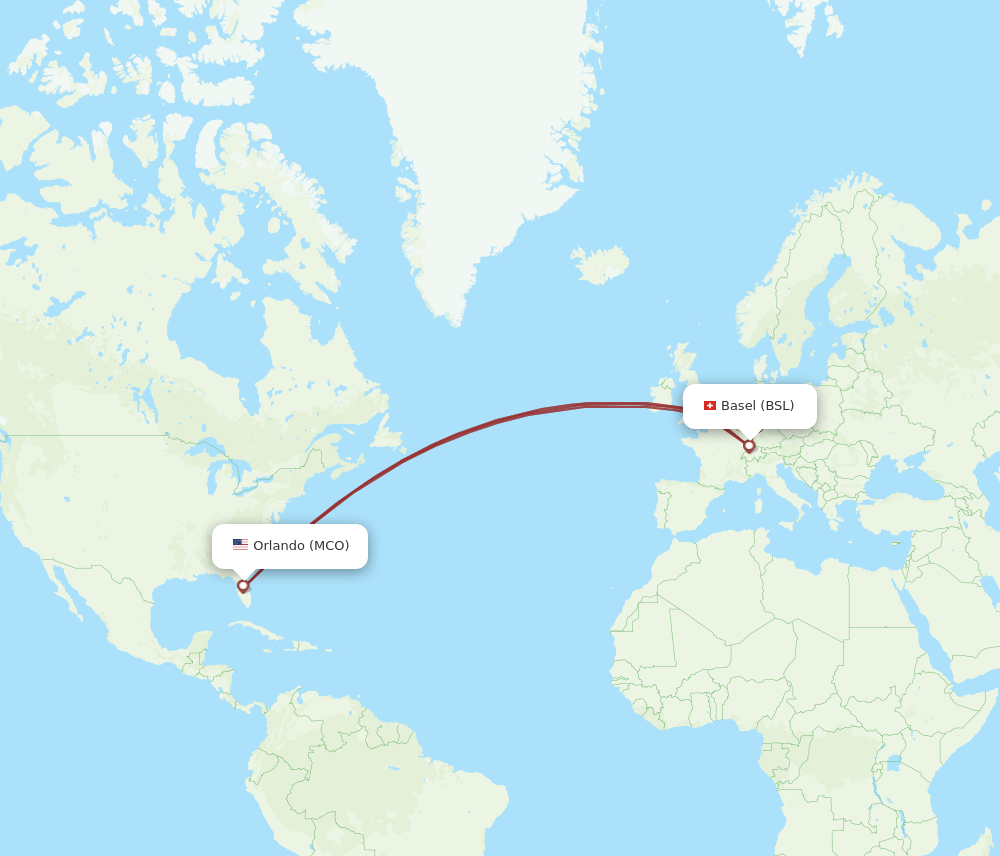 MCO to BSL flights and routes map