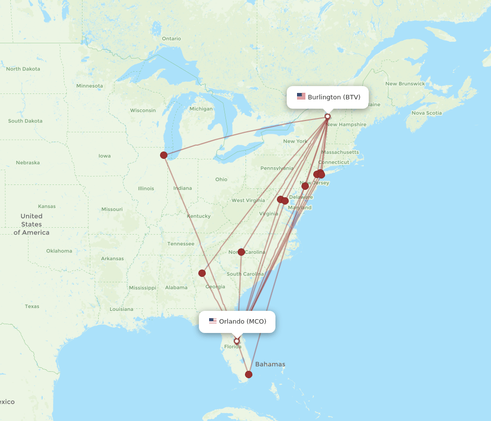 MCO-BTV flight routes