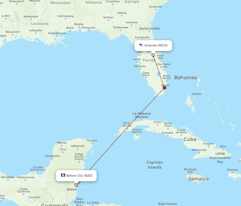 MCO-BZE flight routes