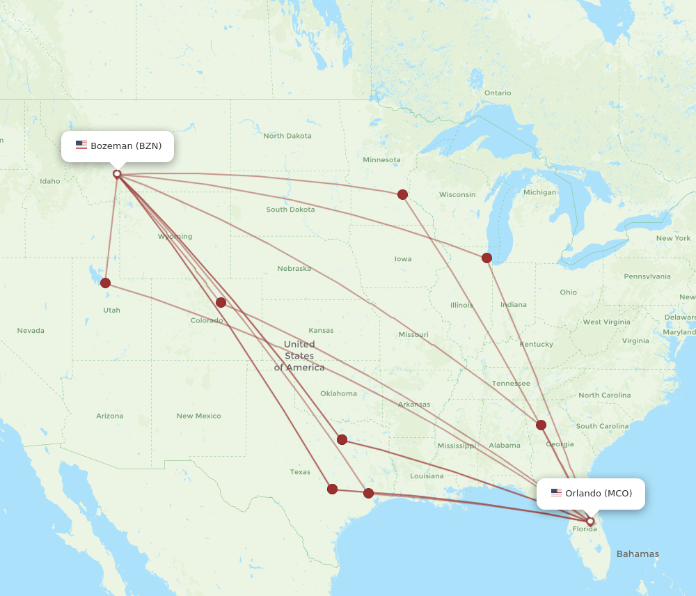 MCO-BZN flight routes