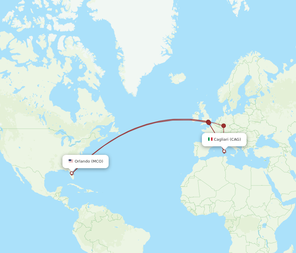 MCO to CAG flights and routes map