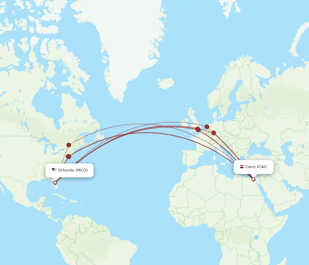 MCO to CAI flights and routes map