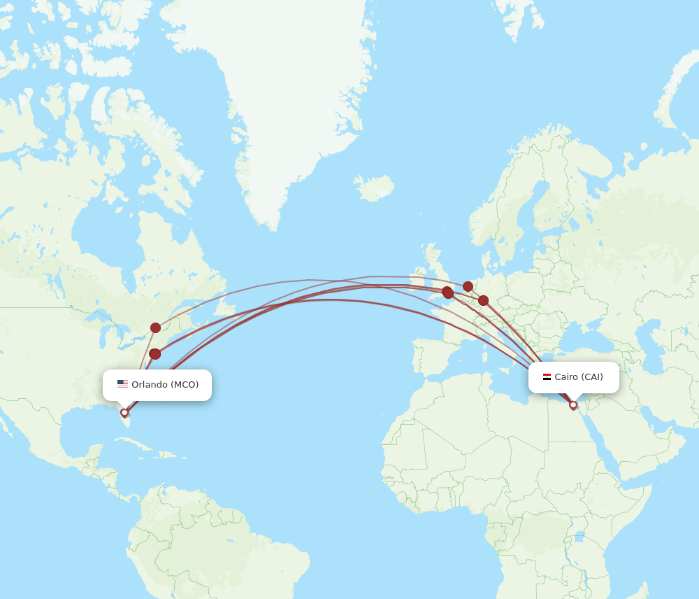 MCO to CAI flights and routes map