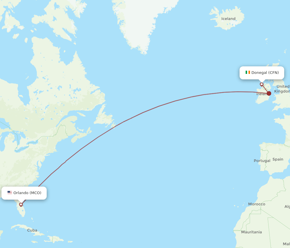 MCO to CFN flights and routes map