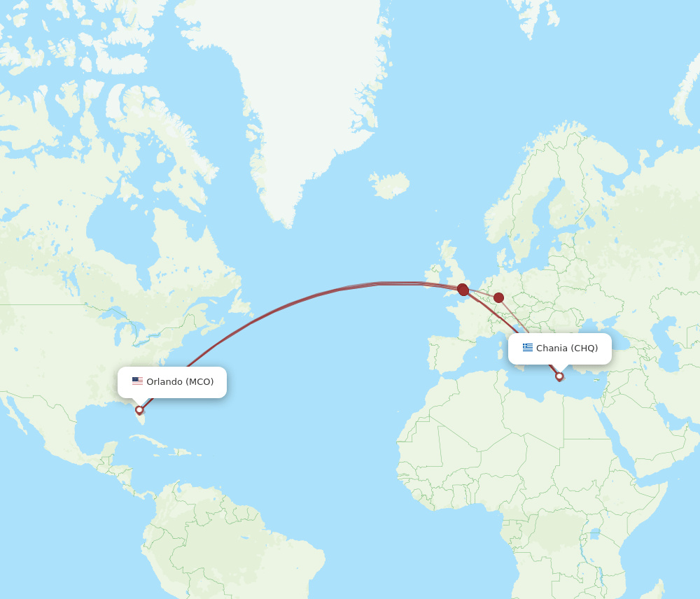 MCO to CHQ flights and routes map
