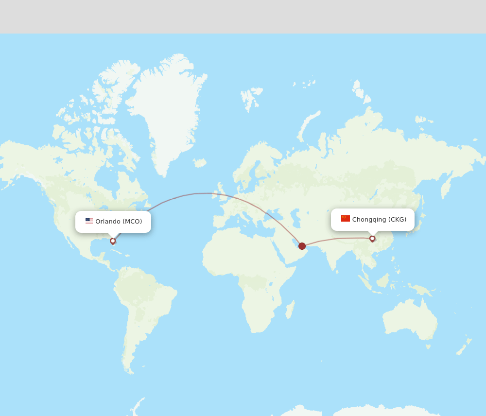 Chongqing - Orlando route map and flight paths