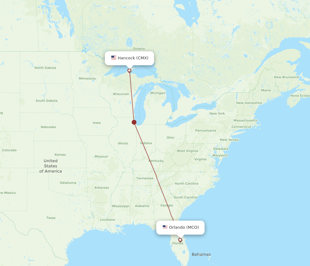 MCO to CMX flights and routes map