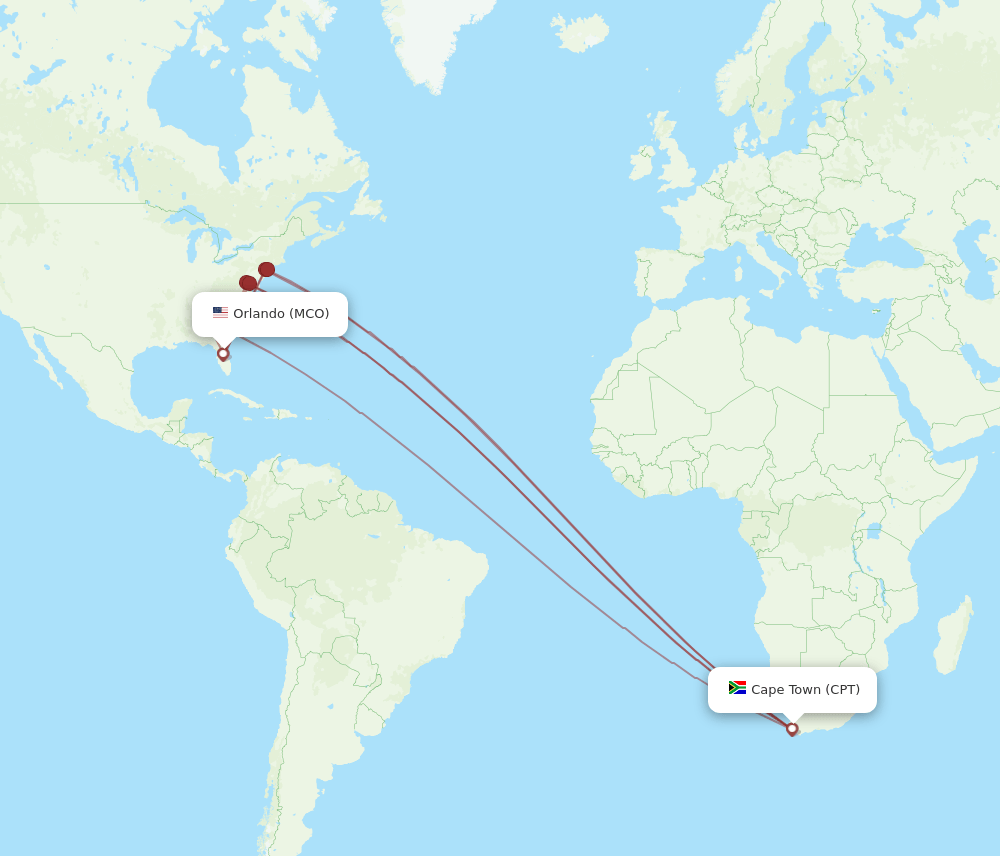 MCO to CPT flights and routes map