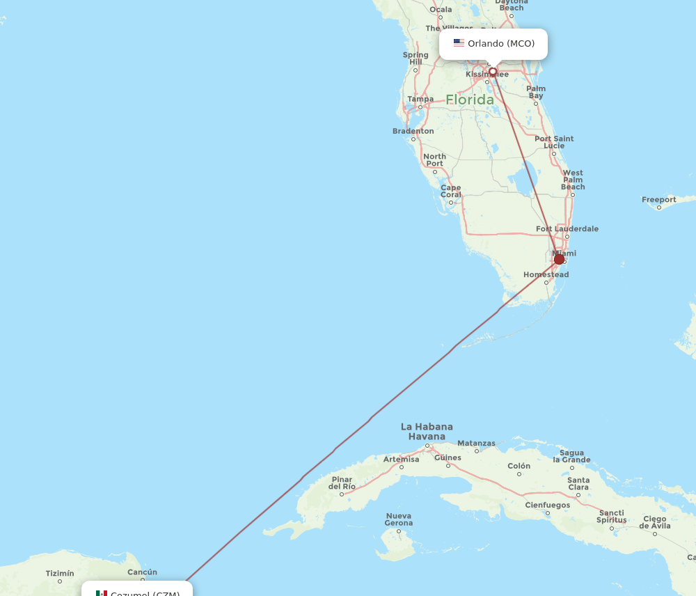 MCO-CZM flight routes
