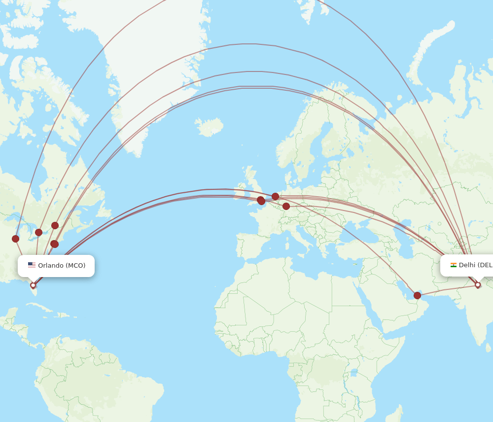 MCO-DEL flight routes
