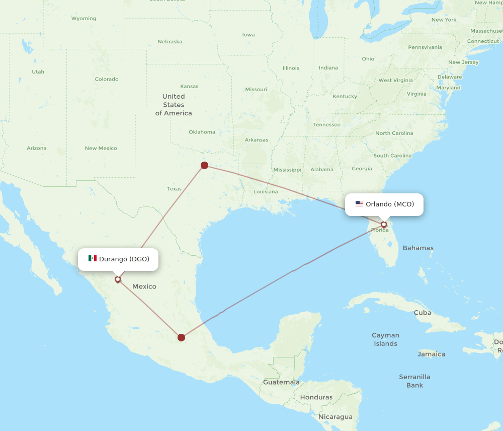 MCO to DGO flights and routes map