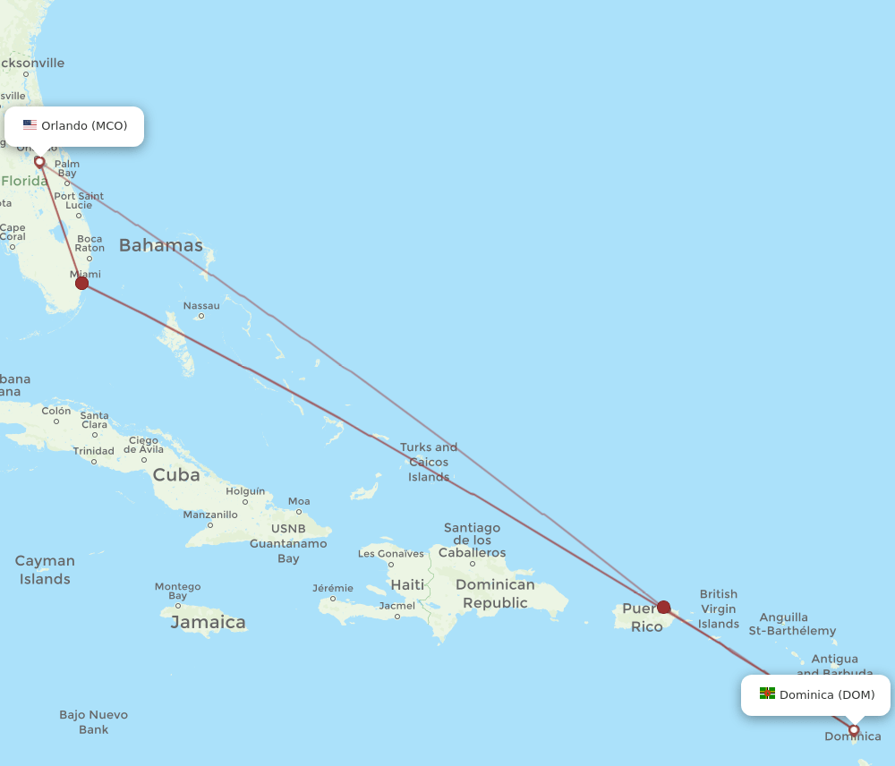 MCO-DOM flight routes