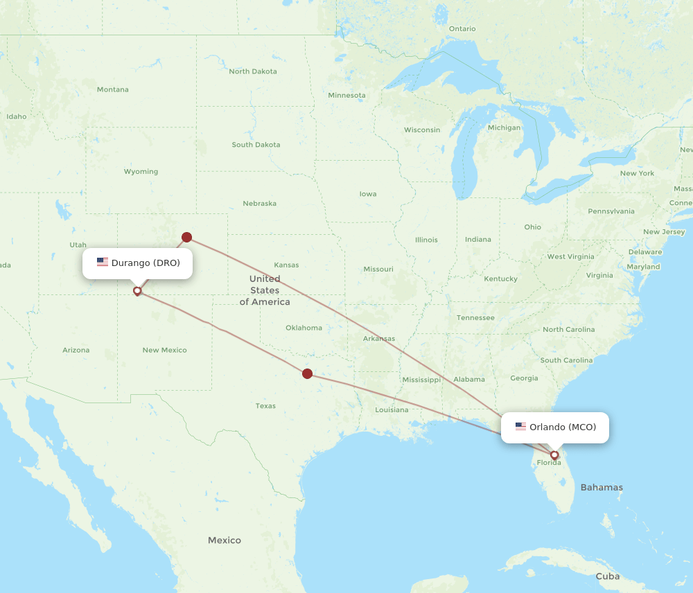 MCO to DRO flights and routes map