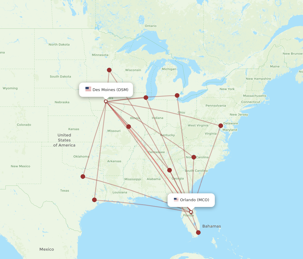 MCO-DSM flight routes