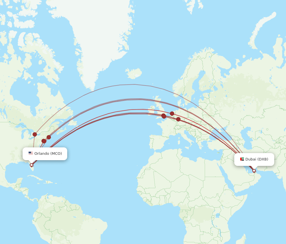 MCO-DXB flight routes
