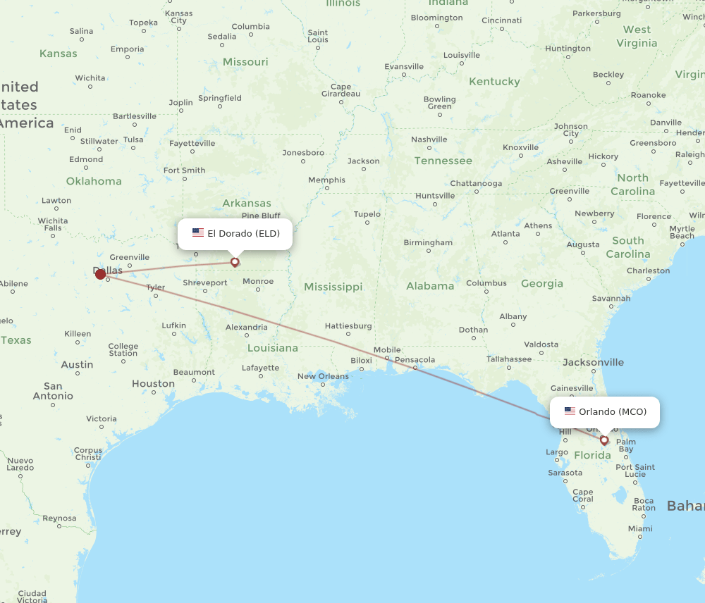 MCO-ELD flight routes